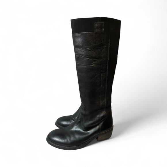Mia Black Leather Suede Knee High Riding Boots Women's Size 7 Pull On Zip Up - Picture 1 of 9